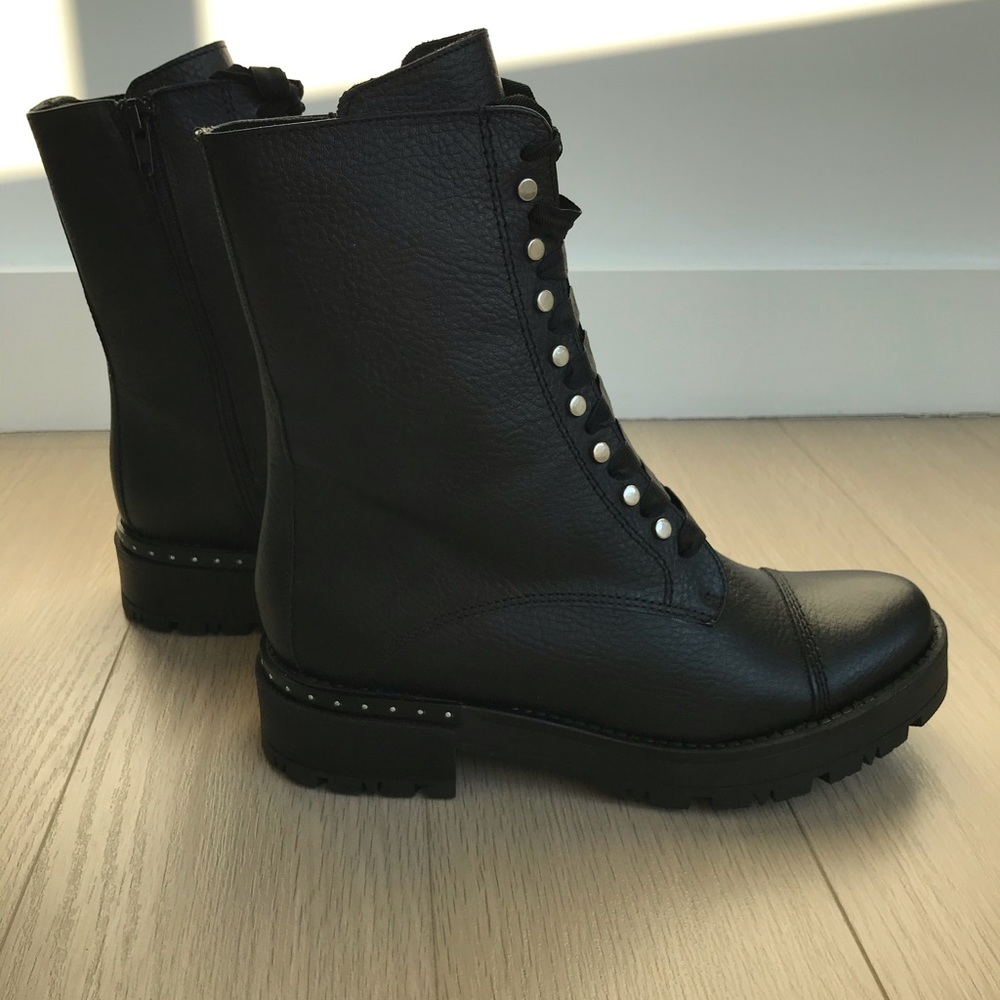 Barney’s New York black leather combat boot